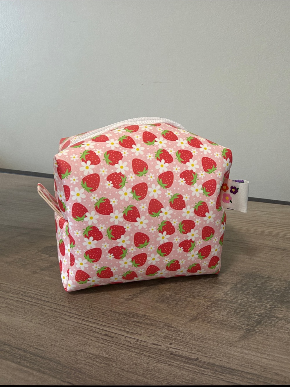 New Strawberry Print Leather Pouch - Pink